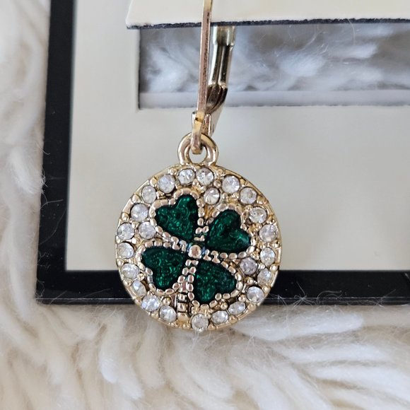 Napier Earrings Shamrock Lucky 1" Green/Rhinestone Charming - Picture 11 of 11